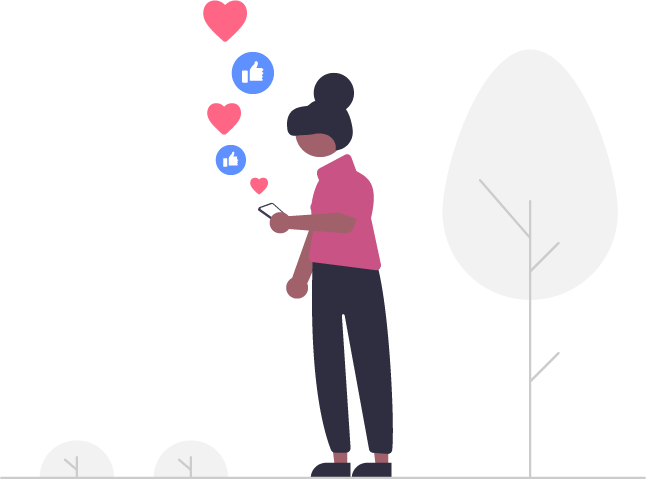 Graphic image of person liking media posts on mobile
