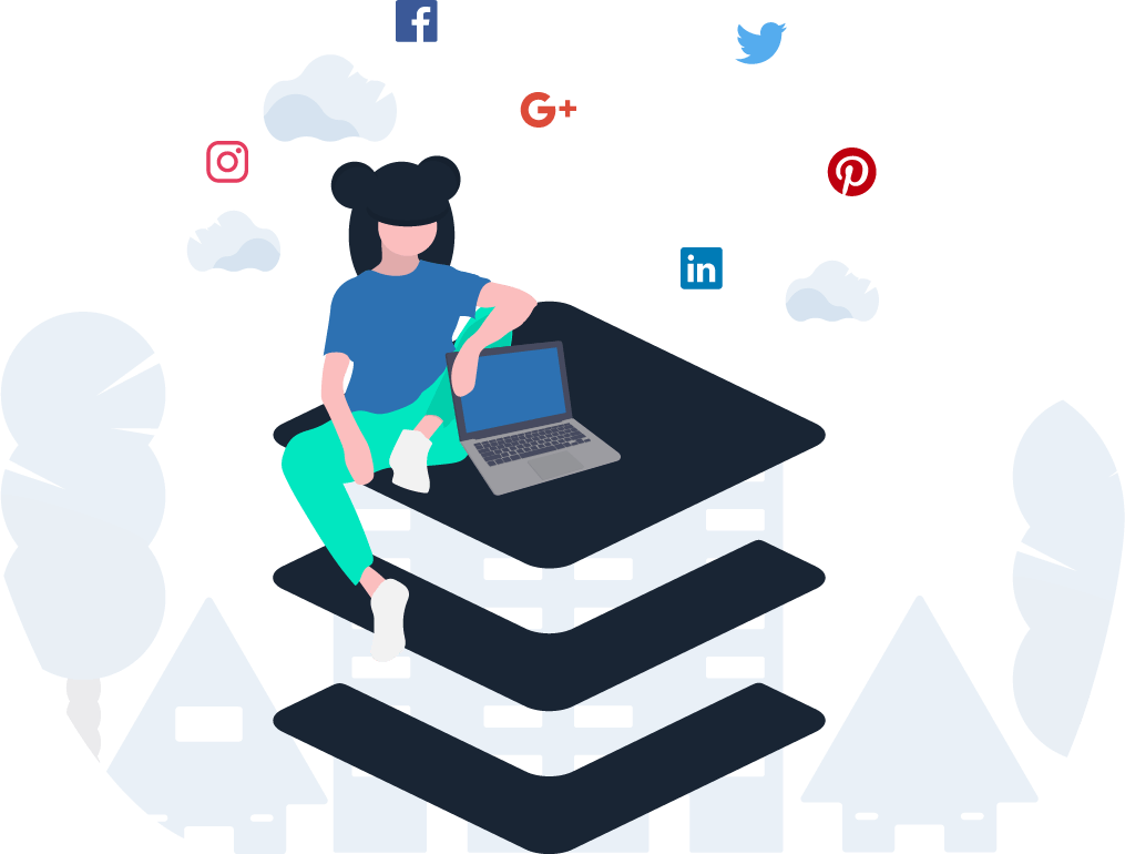 Graphic of person with laptop